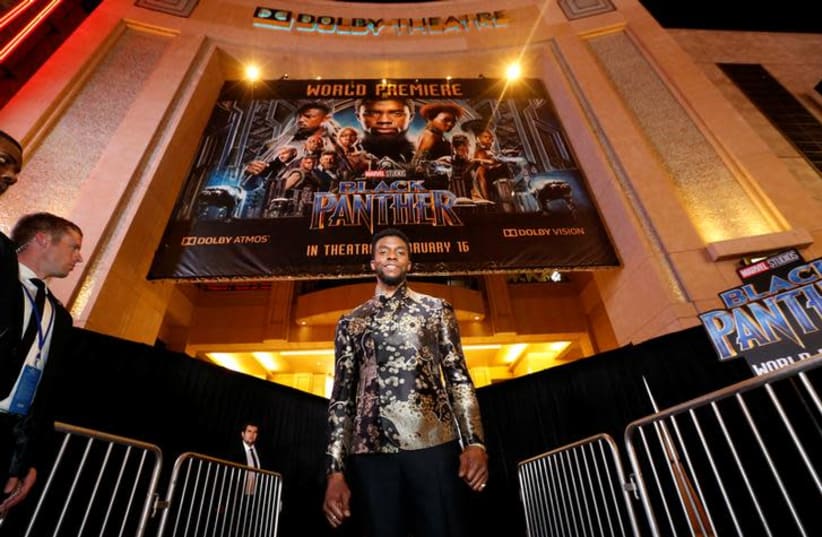 Cast member Chadwick Boseman poses at the premiere of "Black Panther" in Los Angeles, California, US, January 29, 2018. (photo credit: MARIO ANZUONI/REUTERS)