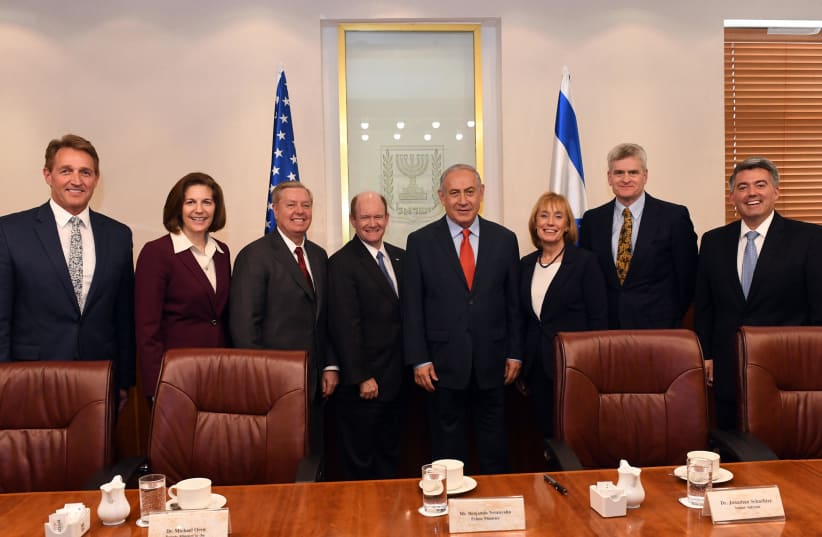 Prime Minister Benjamin Netanyahu meets with a delegation of US senators, headed by South Carolina Senator Lindsey Graham (photo credit: GPO)