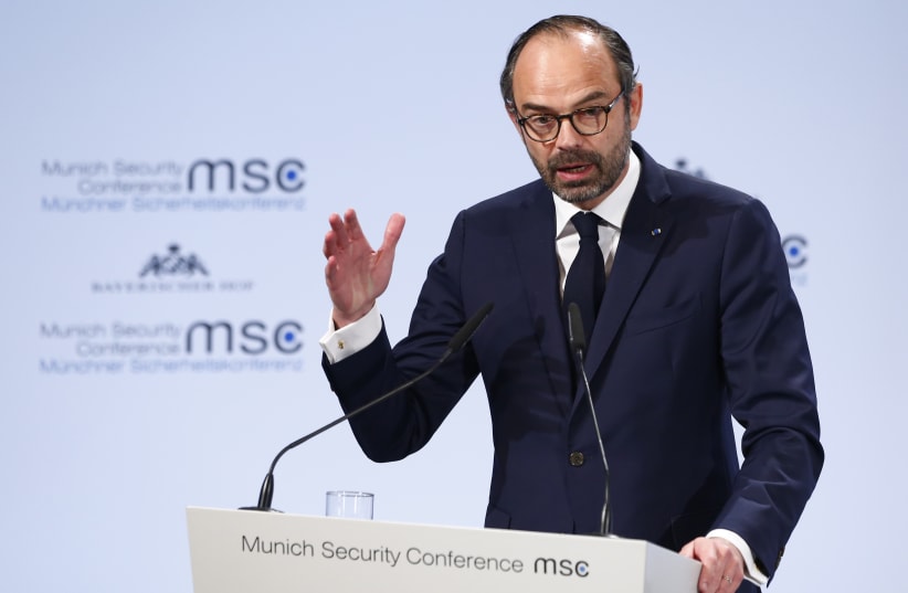French Prime Minister Philippe talks at the Munich Security Conference in Munich. (photo credit: REUTERS/MICHAELA REHLE)