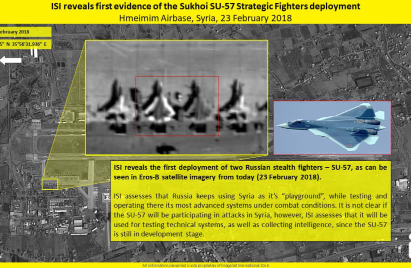 Satellite images showing the Russian stealth planes in Syria (photo credit: IMAGESAT INTERNATIONAL (ISI))