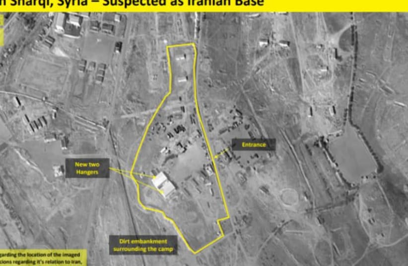 A satellite image claiming to show a n Iranian military base outside Damascus (photo credit: IMAGESAT INTERNATIONAL (ISI))