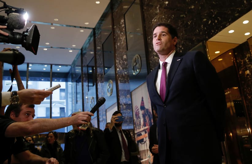Ron Dermer, Israel's Ambassador to the US speaks to members of the news media after meeting with then-President Elect Donald Trump at Trump Tower in the Manhattan borough of New York City, US, November 17, 2016. (photo credit: REUTERS)