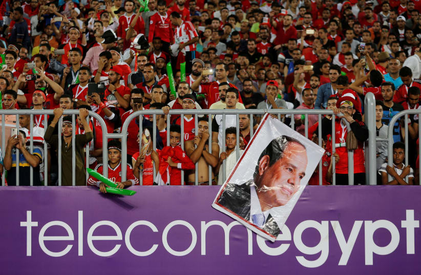 Egyptian soccer fans at Borg El Arab Stadium, Alexandria, Egypt, October 8, 2017 (photo credit: REUTERS)