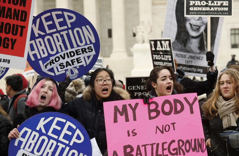 Women protesting for abortion rights, forty-five years after Roe v. Wade. (photo credit: REUTERS)