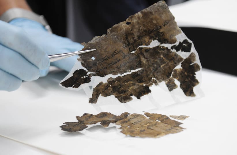 Conserving the Dead Sea Scrolls at the Israel Antiquities Authority laboratories in Jerusalem (photo credit: SHAI HALEVI / ISRAEL ANTIQUITIES AUTHORITY)