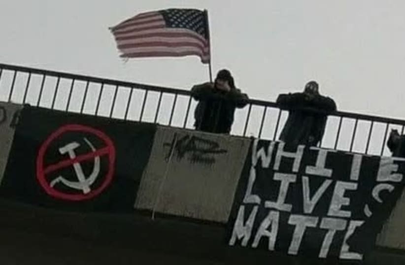 ‘Banners of Hate’ placed by US white supremacist groups (photo credit: ANTI-DEFAMATION LEAGUE)