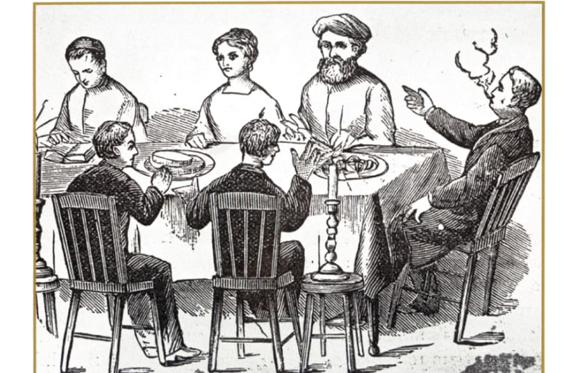 The first American depiction of the four sons, from ‘Haggadah for Passover,’ Chicago, 1879 (photo credit: AMERICAN HERITAGE HAGGADAH/ COURTESY DAVID GEFFEN)
