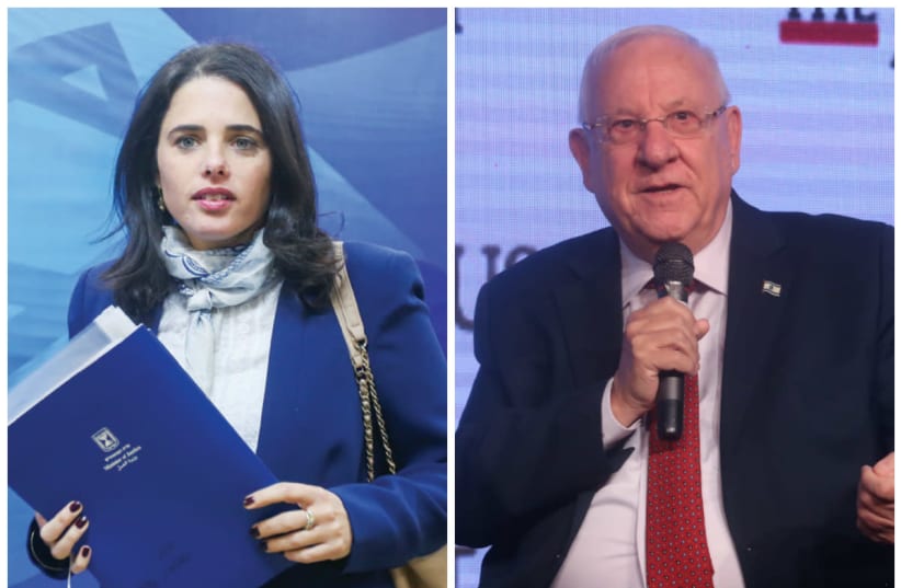 Justice Minister Ayelet Shaked (L) and President Reuven Rivin (R). (photo credit: MARC ISRAEL SELLEM)