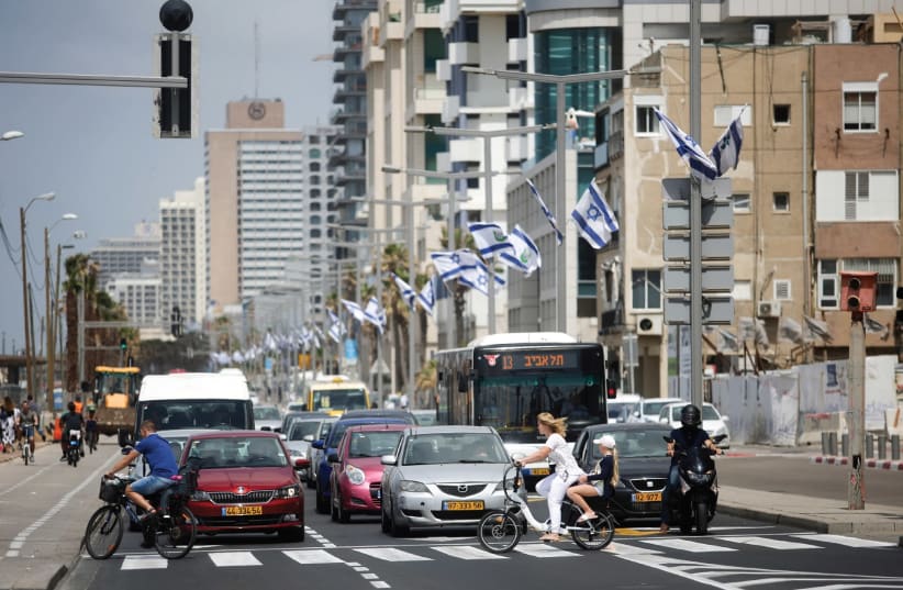   A Tel Aviv street scene this week, ahead of Independence Day 2018 (photo credit: MARC ISRAEL SELLEM/THE JERUSALEM POST)
