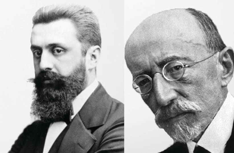 Theodor Herzl and Ahad Ha'am (photo credit: Wikimedia Commons)
