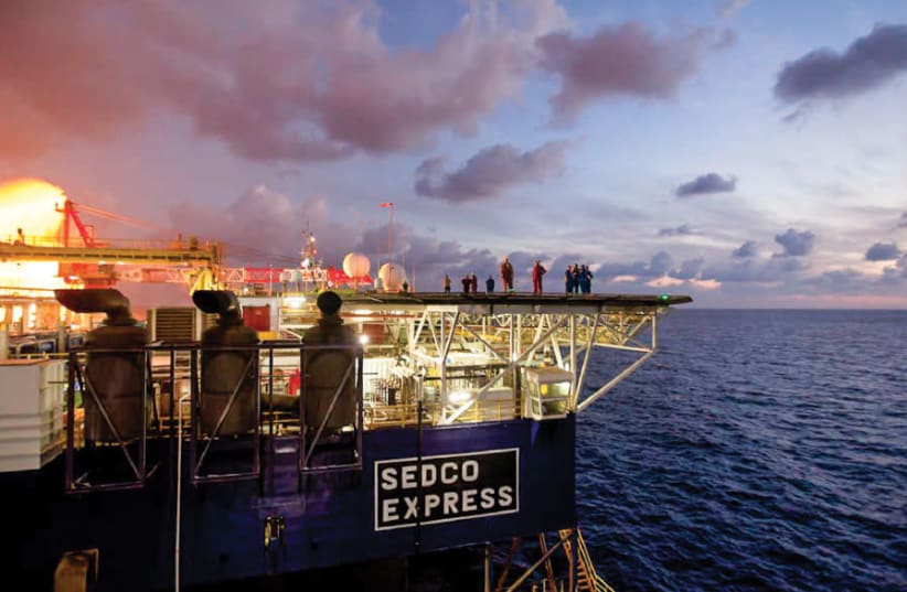 NOBLE ENERGY’S Sedco Express sits atop the Tamar field, which began supplying Israel with natural gas in 2013 (photo credit: COURTESY OF NOBLE ENERGY)