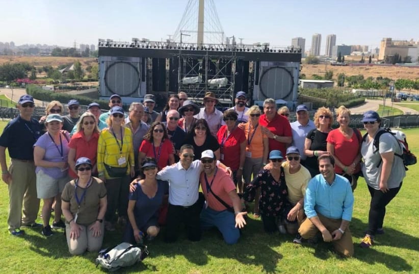 Mayor Ruvik Danilovich with Jewish National Fund-USA donors at the River Park and amphitheater JNF has built in Be’er Sheba (photo credit: JNF-USA)