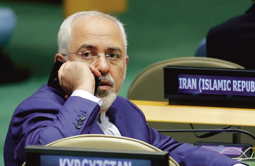Iranian Foreign Minister Muhammad Zarif at the U.N. (photo credit: EDUARDO MUNOZ / REUTERS)