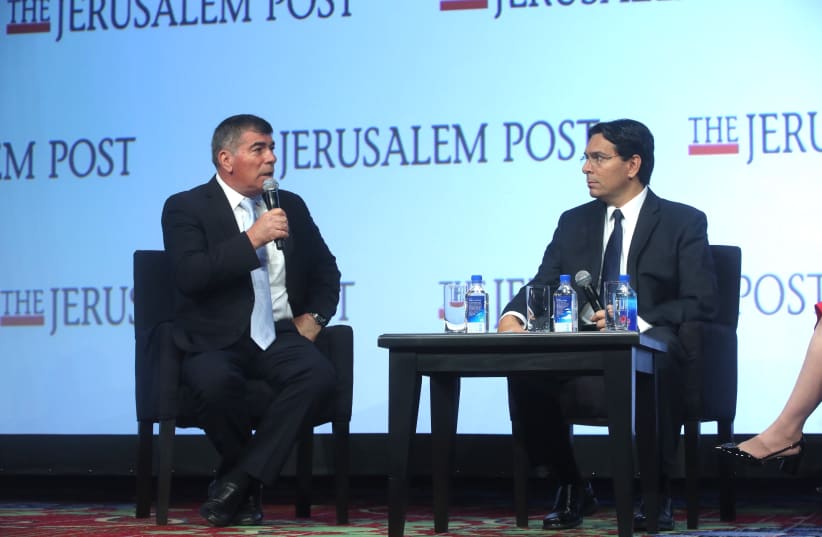 A conversation between General (Ret.) Gabi Ashkenazi, former IDF Chief of General Staff and Chairman Of The Board of the Rashi Foundation and Ambassador Danny Danon, Permanent Representative of Israel to the UN at the 7th Annual JPost Conference in NY (photo credit: MARC ISRAEL SELLEM)