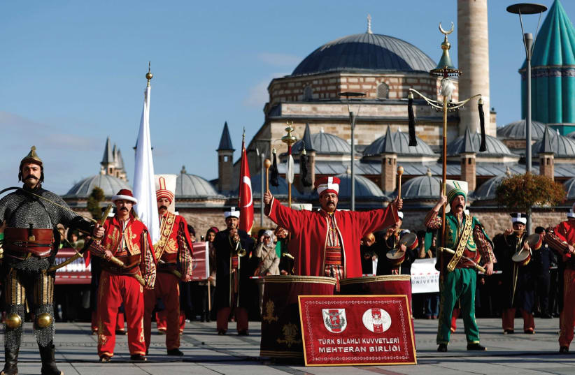 PERFORMERS IN a band dressed in Ottoman-era costumes are seen in Istanbul (photo credit: REUTERS)