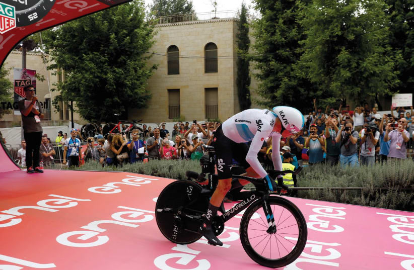 TEAM SKY rider Chris Froome of Britain starts the 101st Giro d’Italia cycling race in Jerusalem on May 4  (photo credit: REUTERS)