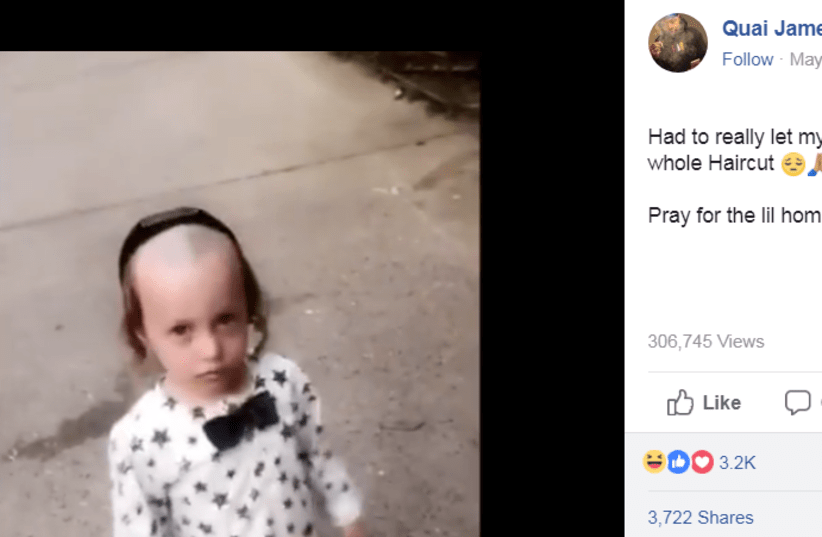A screenshot from a viral video of man berating a young hassidic boy (photo credit: FACEBOOK SCREENSHOT)