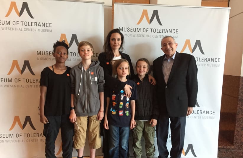 Angelina Jolie with children at the Museum of Tolerance  (photo credit: SWC)