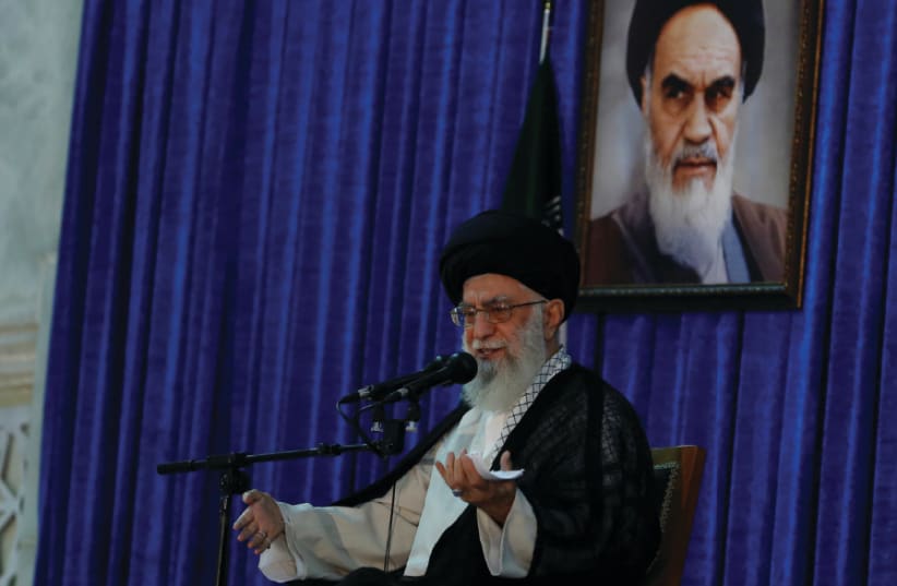 IRANIAN SUPREME Leader Ayatollah Ali Khamenei delivers a speech during a ceremony marking the death anniversary of Islamic Republic founder Ayatollah Ruhollah Khomeini, in Tehran on June 4, 2017 (photo credit: REUTERS)
