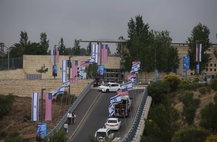 The US embassy in Jerusalem is seen ahead of its dedication, May 13th, 2018. (photo credit: MARC ISRAEL SELLEM/THE JERUSALEM POST)