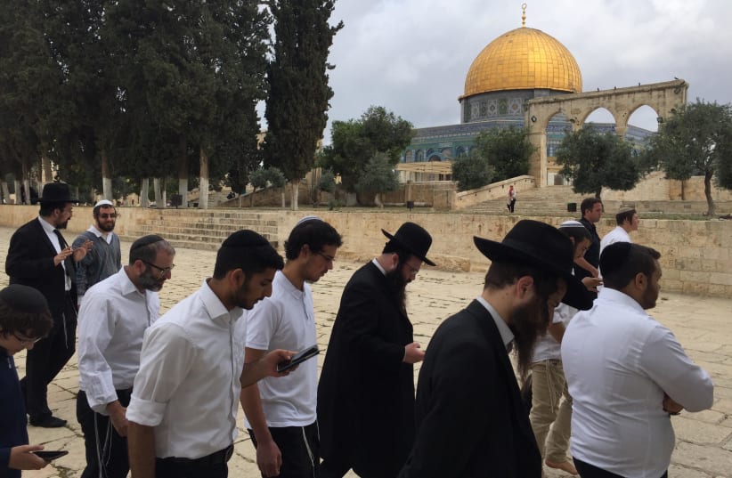 Jewish visitors to the Temple Mount for Jerusalem Day, May 13, 2018 (photo credit: MENACHEM SHLOMO)