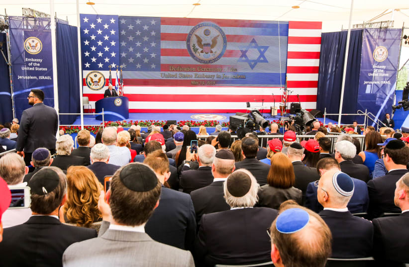 The U.S. embassy opening ceremony in Jerusalem, May 14, 2018 (photo credit: MARC ISRAEL SELLEM/THE JERUSALEM POST)