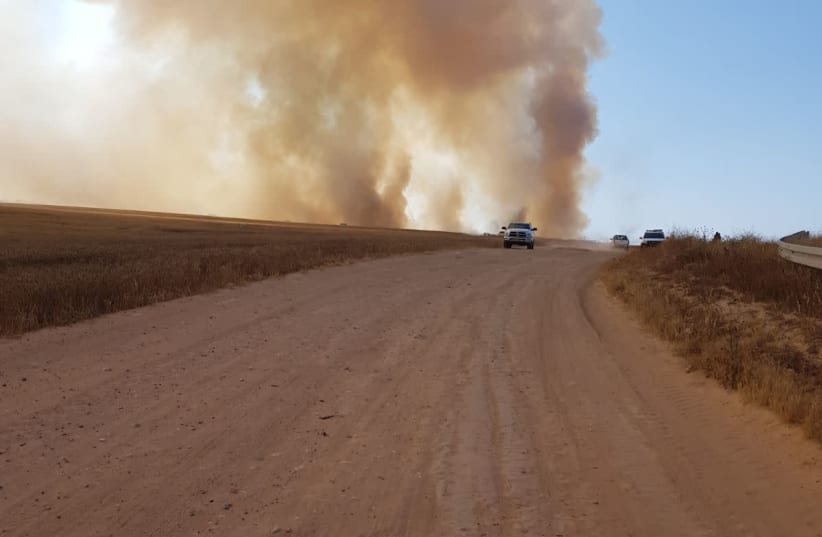 Smoke is seen near the Gaza border. (photo credit: ANNA AHRONHEIM)