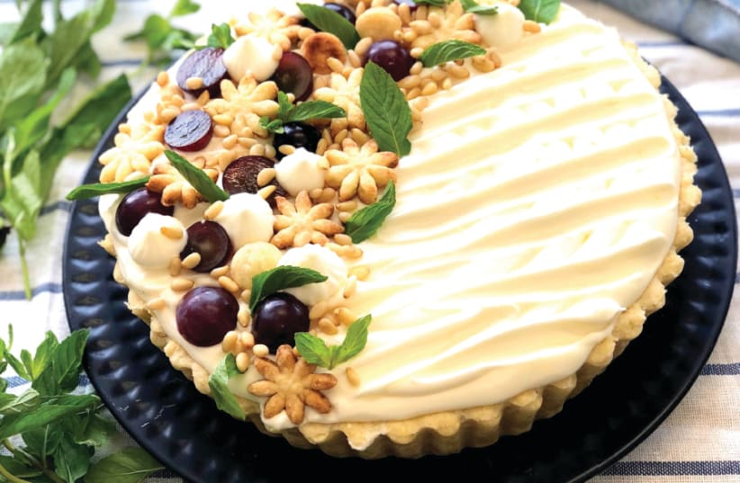  Mascarpone pie with pine nuts, grapes and mint (photo credit: PASCALE PEREZ-RUBIN)