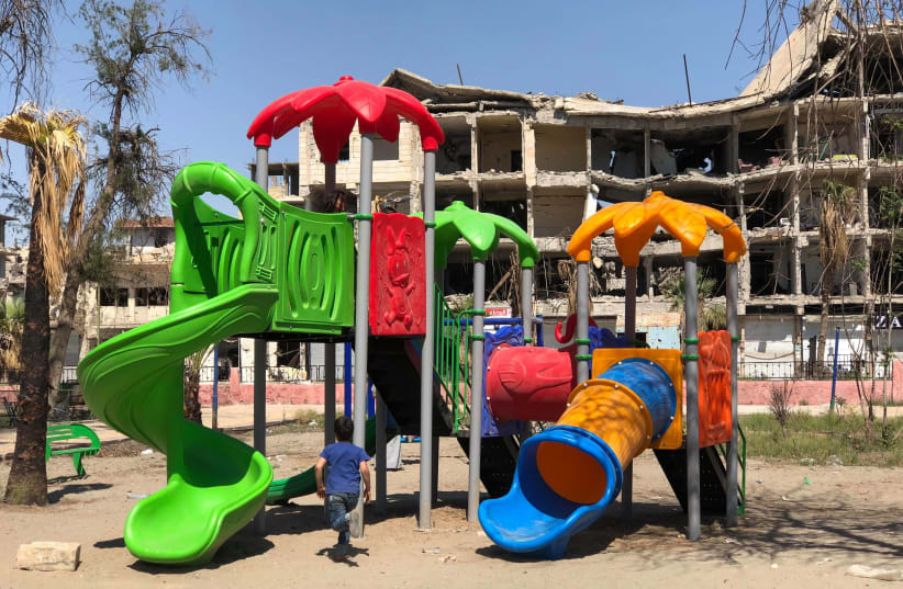 One of the playgrounds in Raqqa donated by the Free Burma Rangers. (photo credit: Courtesy)