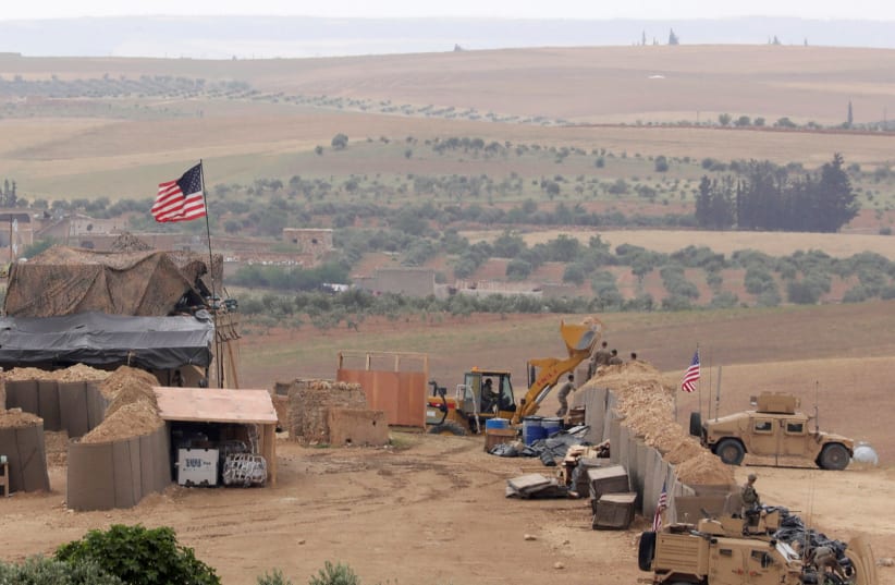U.S. forces set up a new base in Manbij, Syria May 8, 2018. Picture Taken May 8, 2018 (photo credit: RODI SAID / REUTERS)