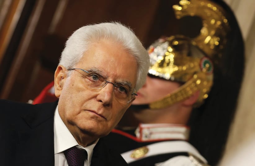 TALIAN PRESIDENT Sergio Mattarella arrives to meet media after a meeting with Prime Minister-designate Giuseppe Conte at the Quirinal Palace in Rome, May 2018. (photo credit: REUTERS/ALESSANDRO BIANCHI)