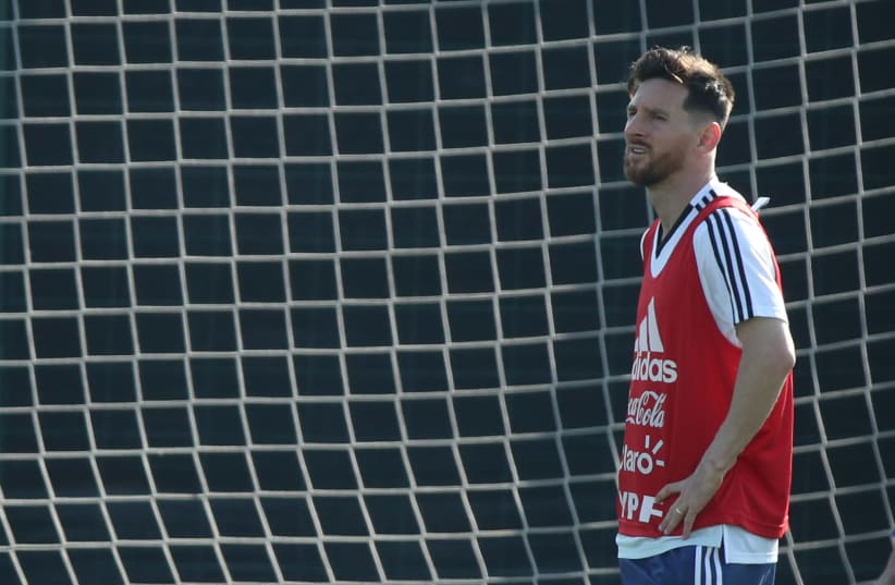 Argentina's Lionel Messi during training (photo credit: ALBERT GEA/ REUTERS)