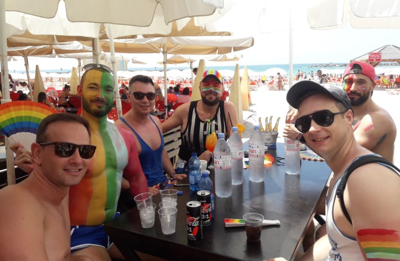 Slovak tourists in Tel Aviv for the LGBT parade in 2018  (photo credit: TAMARA ZIEVE)