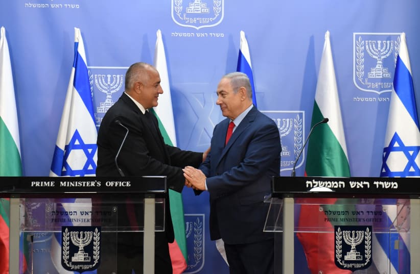 Prime Minister Benjamin Netanyahu meets with Bulgarian prime minister Boyko Borisov in Jerusalem on Wednesday, June 13, 2018 (photo credit: HAIM ZACH/GPO)