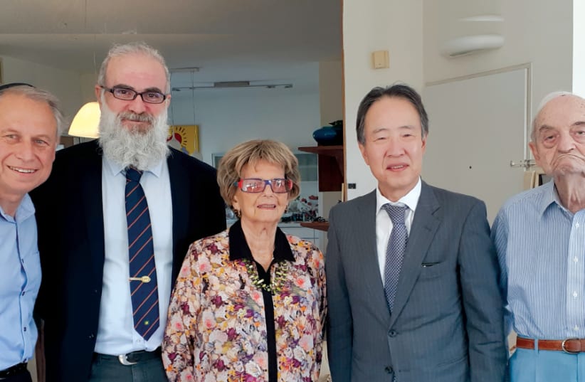 (From right) Solly Ganor, Japanese Ambassador Koji Tomita, wife Pola Ganor, Japan intercultural exchange adviser Yosef Krichely and Dr. Les Glassman (photo credit: LES GLASSMAN)