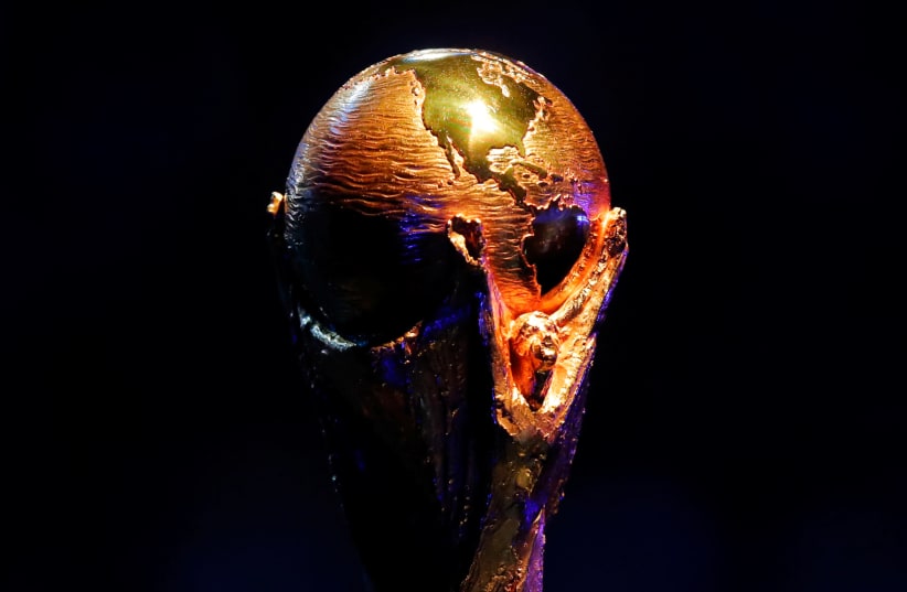 General view of the FIFA World Cup trophy during the World Cup 2018 draw (photo credit: REUTERS/MAXIM SHEMETOV)