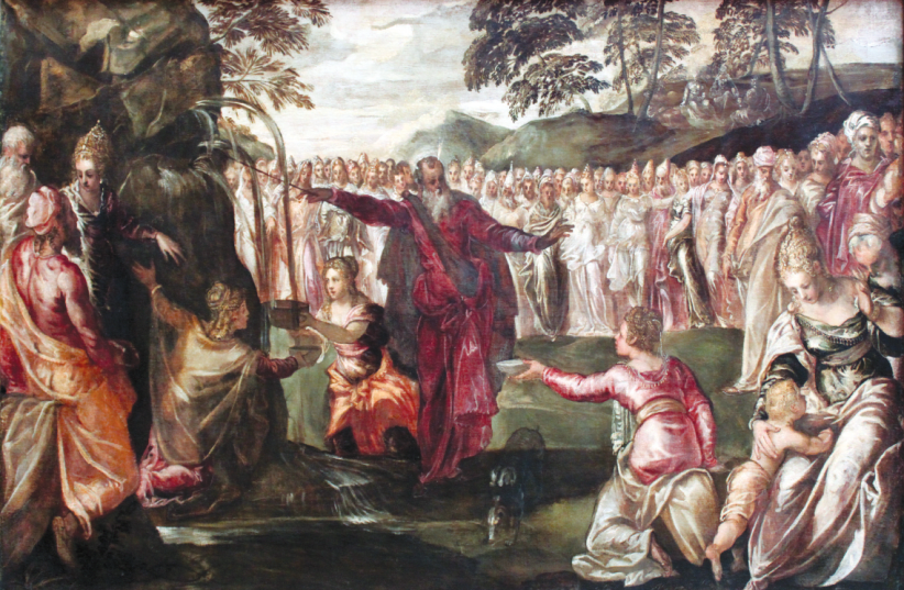 ‘MOSES STRIKING the Rock,’ by Tintoretto, 1563 (photo credit: Wikimedia Commons)