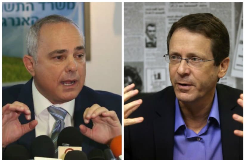 Leading candidates for Jewish Agency chairmanship Yuval Steinitz (L) and Isaac Herzog (photo credit: MARC ISRAEL SELLEM)