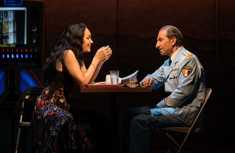 Sasson Gabay and Katrina Lenk in THE BAND'S VISIT, photo by Evan Zimmerman for MurphyMade 2018. (photo credit: EVAN ZIMMERMAN)