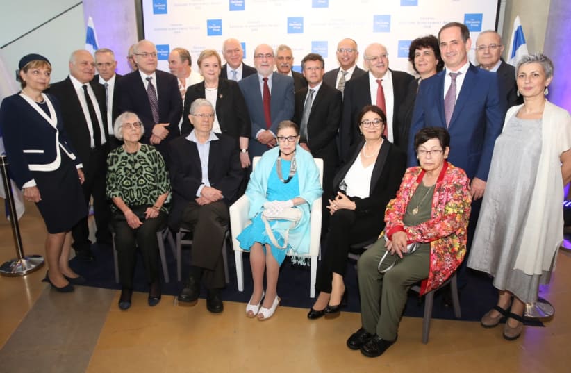 Ruth Bader-Ginsburg with Israeli Chief Justice Esther Hayut at Genesis Prize Ceremony, July 4, 2018 (photo credit: ERAN LAM)