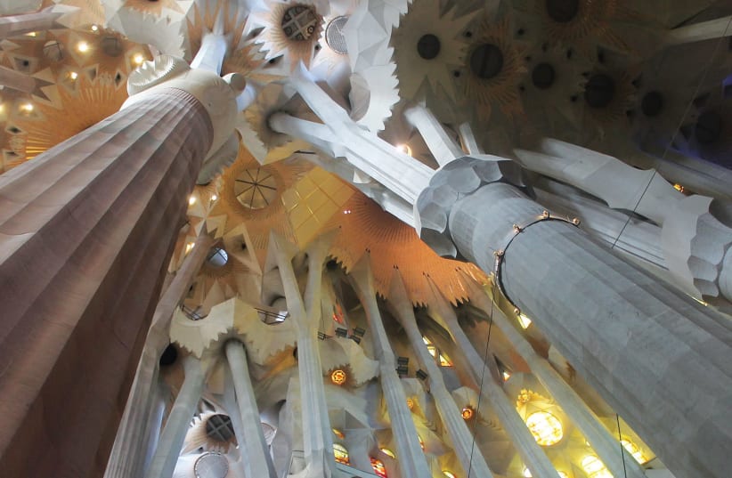 THE INTERIOR of Sagrada Familia – Antoni Gaudi’s yet unfinished weird and wonderful masterpiece (photo credit: BARRY DAVIS)