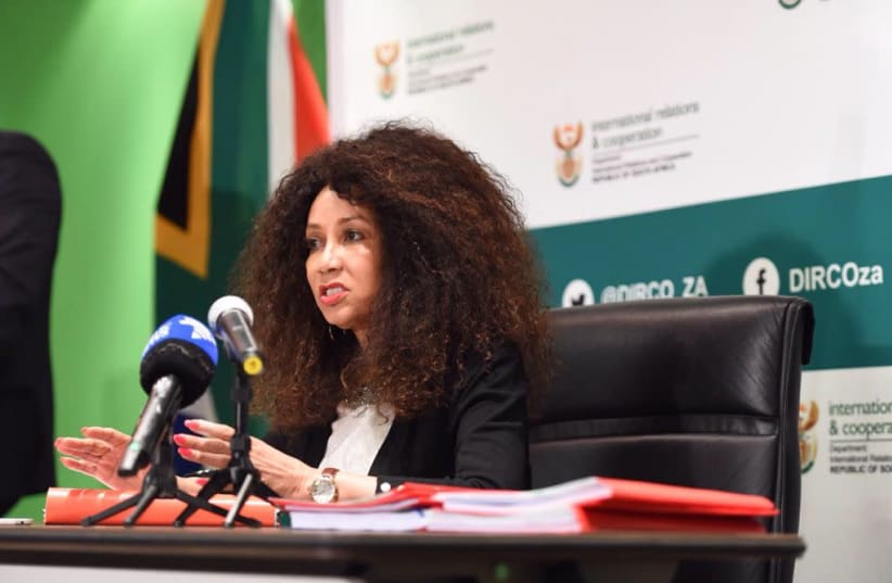 SOUTH AFRICA'S International Relations Minister Lindiwe Sisulu speaks during a press conference last week (photo credit: LINDIWE SISULUL/ TWITTER)
