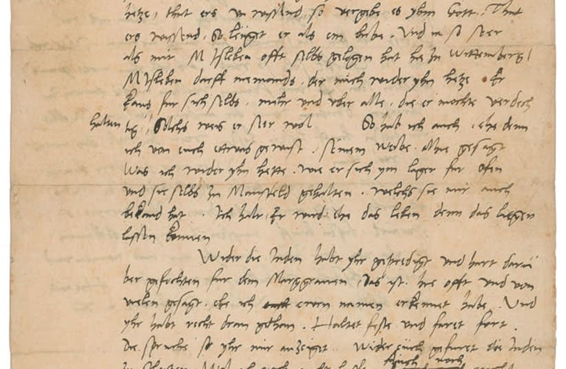 Letter by Martin Luther calling Jews 'devils incarnate'  (photo credit: RR AUCTION)