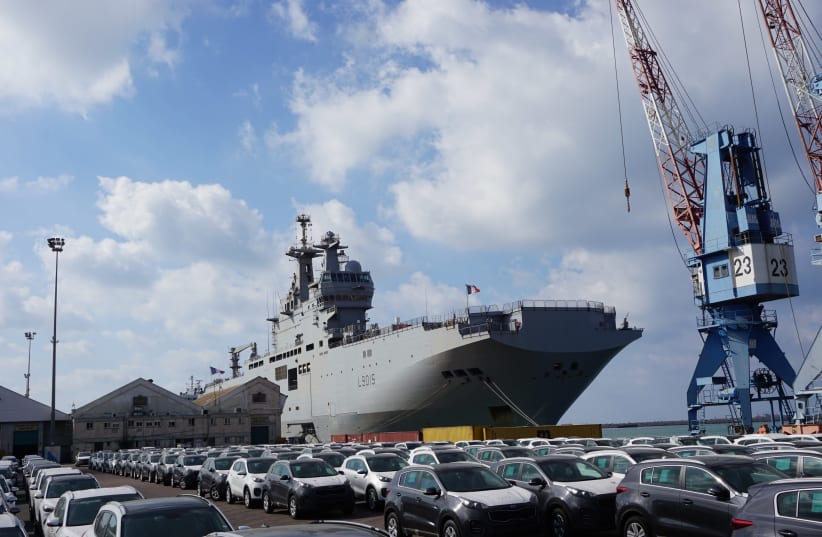 A French warship Dixmude at Haifa port returning from five months at sea in the Far East (photo credit: SETH J. FRANTZMAN)