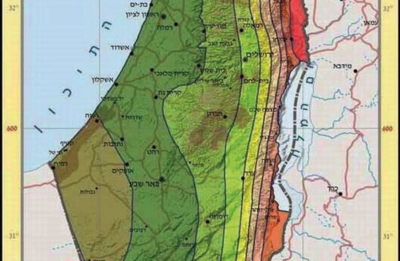 Map of Israeli marks out higher and lower risk areas in face of an earthquake (photo credit: COURTESY OF THE STATE COMPTROLLER'S OFFICE)