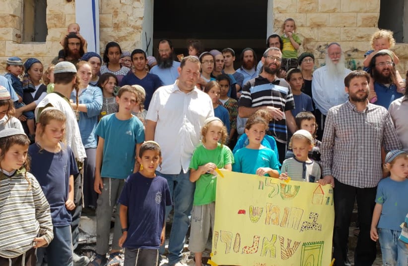 Settlers hold a protest at Sa-Nur, demanding its reconstruction (photo credit: HOMESH FIRST)
