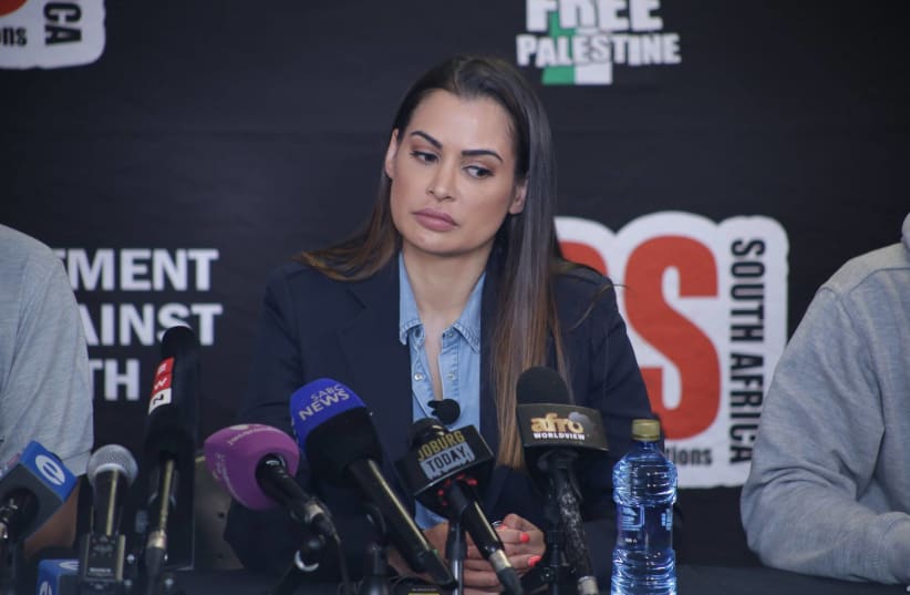 South African celebrity Shashi Naidoo speaks during a BDS press conference in Johannesburg last month. (photo credit: BDS SOUTH AFRICA)