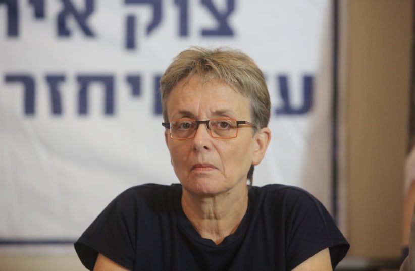 Leah Goldin, mother of missing soldier Hadar Goldin, at a Jerusalem press confrence July 5, 2018 (photo credit: MARC ISRAEL SELLEM/THE JERUSALEM POST)