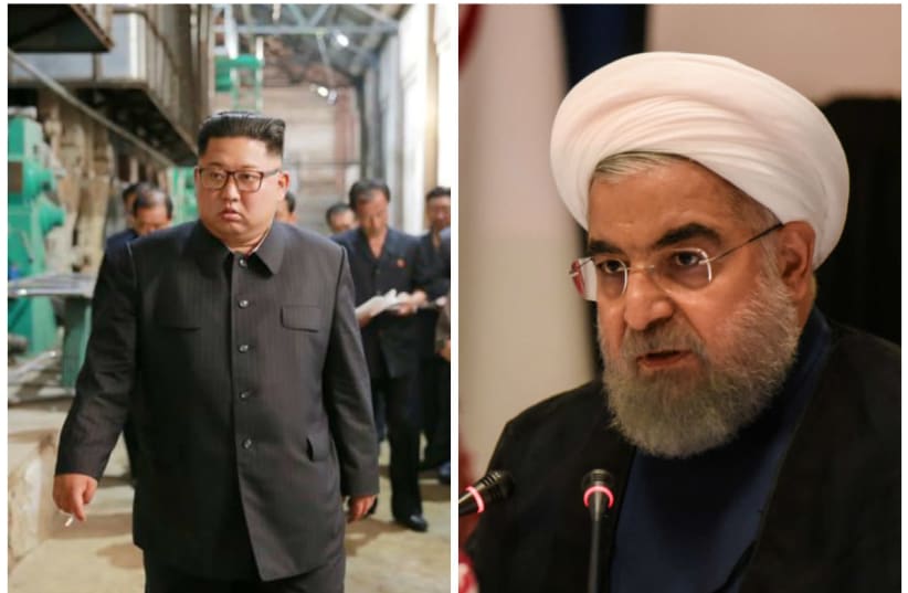 North Korean leader Kim Jong Un (L) and Iranian President Hassan Rouhani (R) (photo credit: REUTERS)