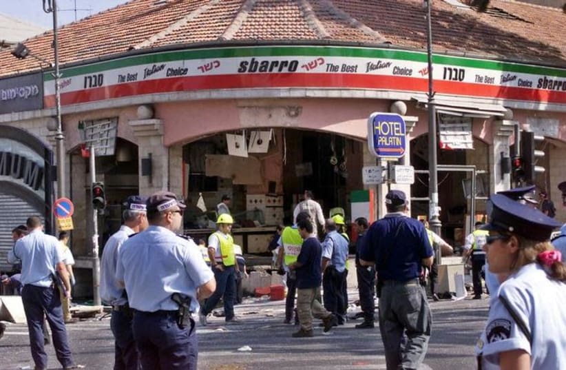 Sbarro pizzeria after Palestinian terrorists detonated a bomb (photo credit: REUTERS)